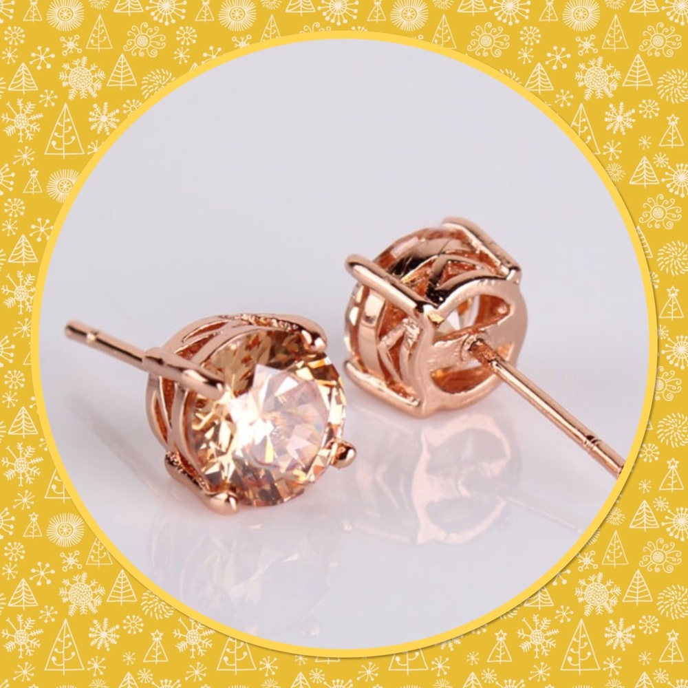 💥New💥18K Rose Gold Plated Citrine Stud Earrings